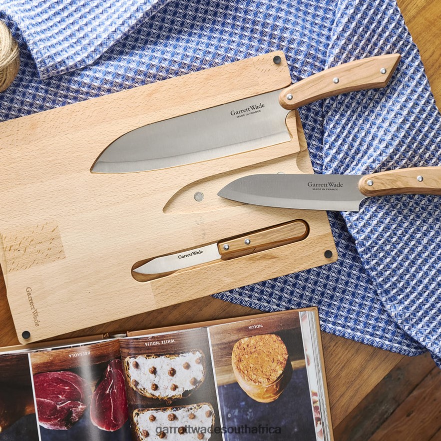 Home & Kitchen Garrett Wade Three Olivewood-Handled Knives & Cutting Board LP88ZX774 - Garrett Wade Chisels