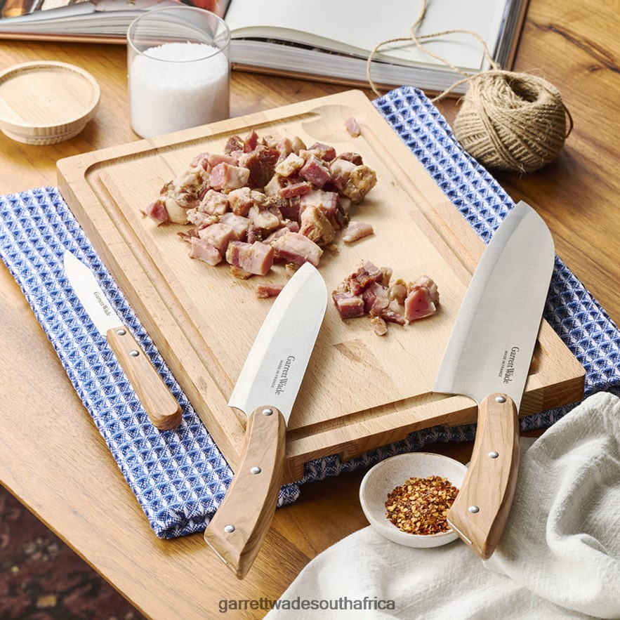 Home & Kitchen Garrett Wade Three Olivewood-Handled Knives & Cutting Board LP88ZX774 - Garrett Wade Chisels